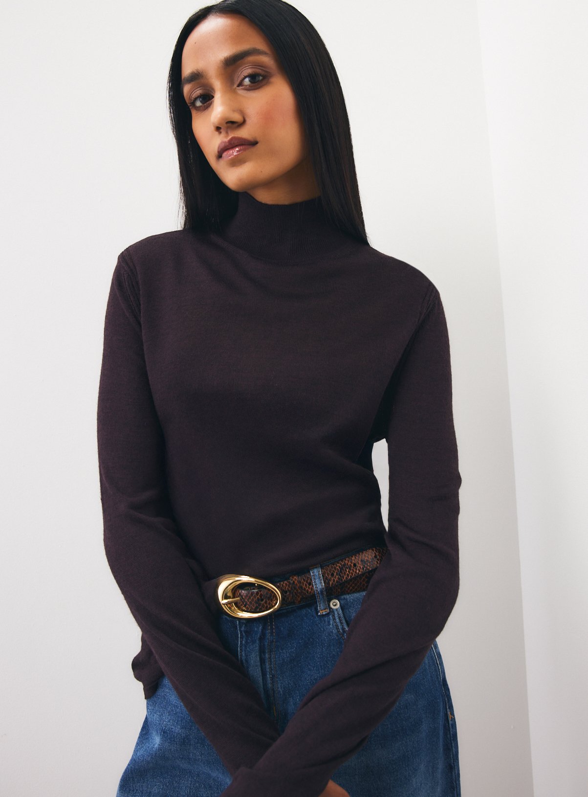 Dark Red Super Fine Knit Roll Neck Jumper M - Image 1 thumbnail